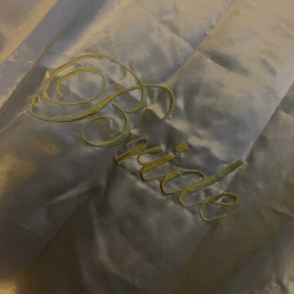White Satin Bride Robe with Gold Lettering - Picture 4 of 4
